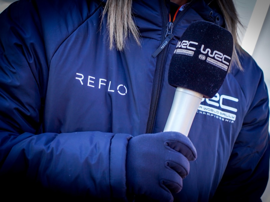Custom Reflo puffer jacket co-branded for the World Rally Championship