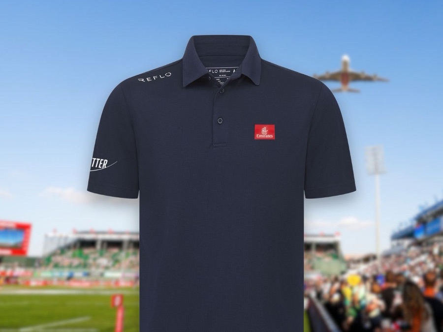 Reflo polo shirt co-branded with the Emirates logo